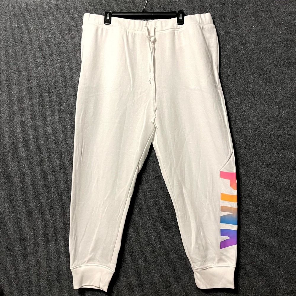 Victoria's Secret Pink Jogger Pants Womens 2XL White Graphic Relaxed Drawstring‎
